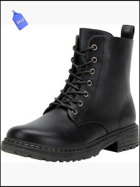 Women's Lace Up Combat Ankle Boots with Side Zip Low Heel